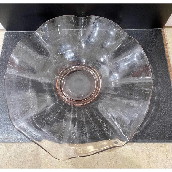 Vintage Pink Depression Glass Ruffled Bowl 14” Serving Bowl - Picture 2 of 6